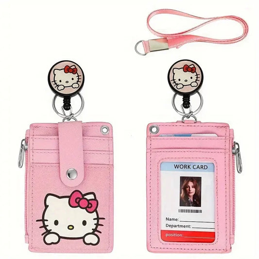 Hello Kitty Cute Multi functional Neck Hanging Stretch Card Cover Card Business Card Storage Card Bag