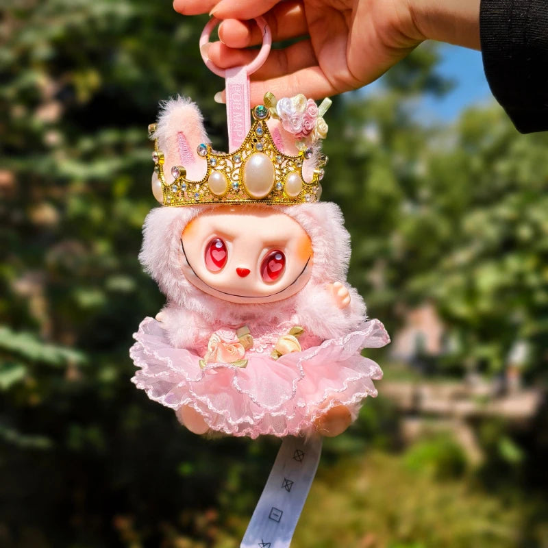 17cm Labubu Idol Dolls Retro Crown Headwear Princess Queen Wedding Dress Cute Korea Kpop Exo Hoodie Plush Doll's Accessories