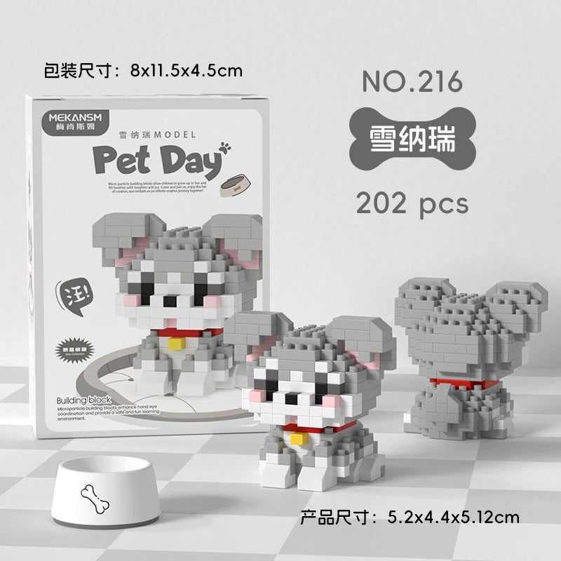 HUIQIBAO MINI Cute Pet Dog Cat Micro Building Block Model Set Kids City Cartoon Animal Diamond Bricks Educational Toys for Adult