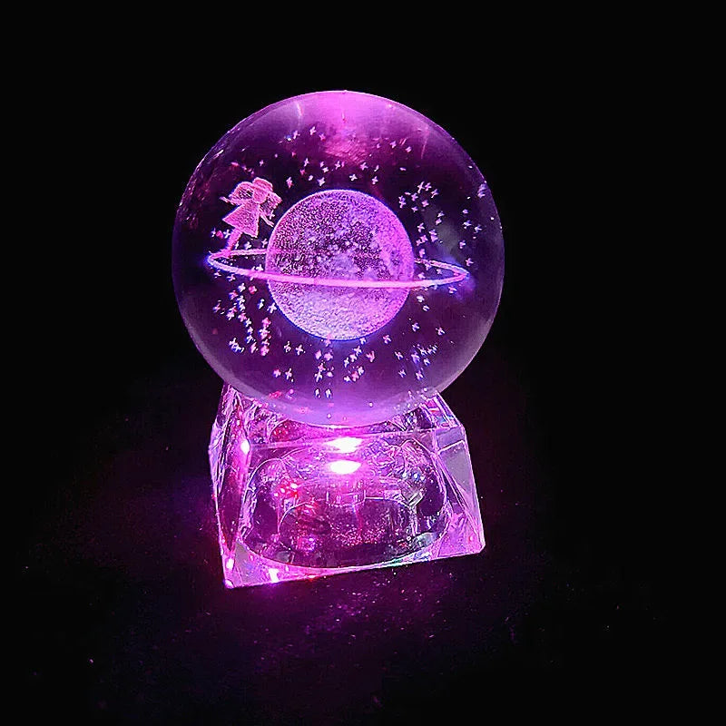 LED Crystal Ball 3D Solar System Planets Crystal Ball Glass Ball Home Decoration Valentine's Day Gift Ornament