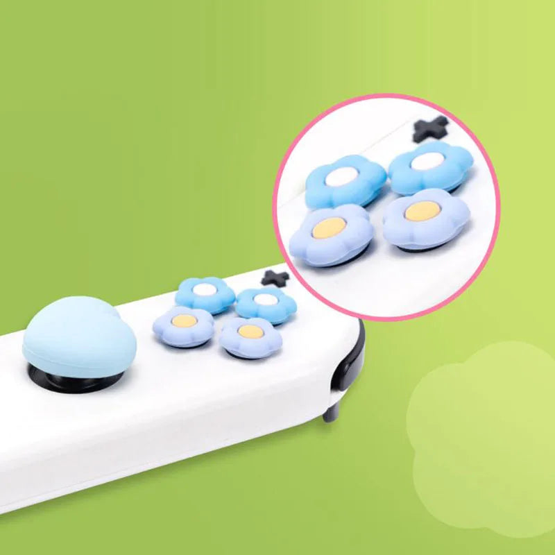 Flower Heart Silicone Soft D-pad Cross Button ABXY Key Sticker Skin Case For Switch Oled NS Joy-con Thumb Stick Grip Cap Cover