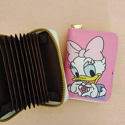 Cute Mickey Minnie Organ Card Bag PU Leather Wallet Cartoon Business Card Case Credit Card Holder Mini Zipper Clutch Bag