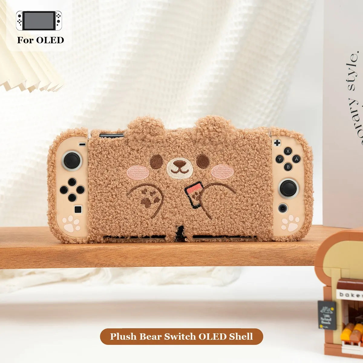 Geekshare Winter Plush Protective Shell Compatible with Nintendo Switch or Switch Oled Cute Bear Bunny Elk Case Christmas Gift