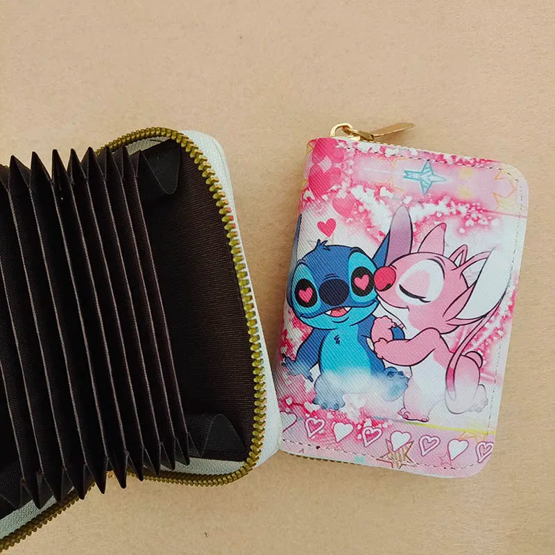 Cute Mickey Minnie Organ Card Bag PU Leather Wallet Cartoon Business Card Case Credit Card Holder Mini Zipper Clutch Bag