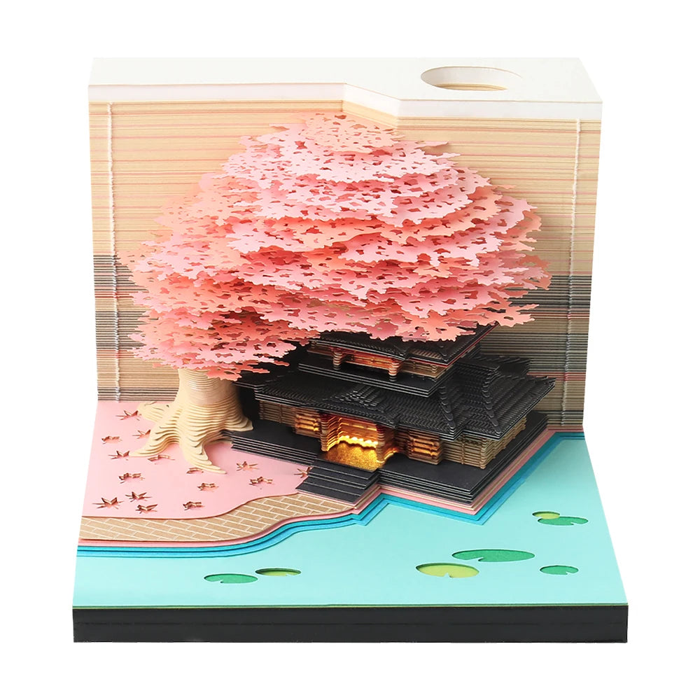 Omoshiroi Block 2025 Calendar 3D Notepad Sakura Temple Calendar Art 3D Memo Pad Sticky Notes Block Notes Decor New Year Gifts