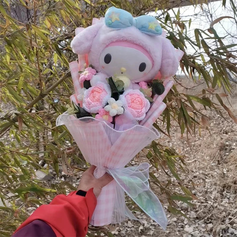 Hot Plush Bouquet Hello Kitty Kuromi My Melody Cinnamoroll Anime Plush Doll Toy Woman Valentine's Day Girls Christmas Gifts