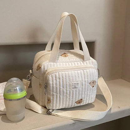 Cute Bear Mommy Bag Cotton Zipper Diaper Bag Women Handbag Nappy Caddy Organizer Baby Maternity Luggage Bag