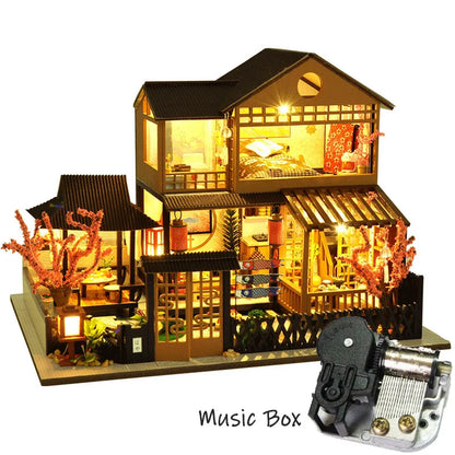 Diy Wooden Miniature Building Kit Doll Houses With Furniture Japanese Cuisine Casa Dollhouse Handmade Toys For Girls Xmas Gifts