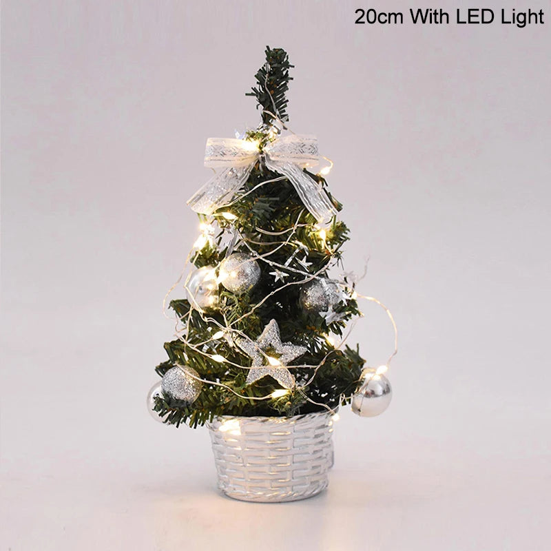 20/30cm Artificial Christmas Tree with LED Light Balls 2024 Christmas Decoration for Home 2025 New Year Gift Xmas Table Ornament