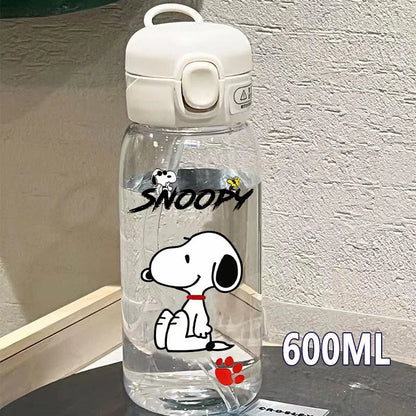 Snoopy Straw Water Cup Portable Plastic 600/400ML Charlie Browns Transparent Outdoor Large Capacity Sport Cute Water Bottle