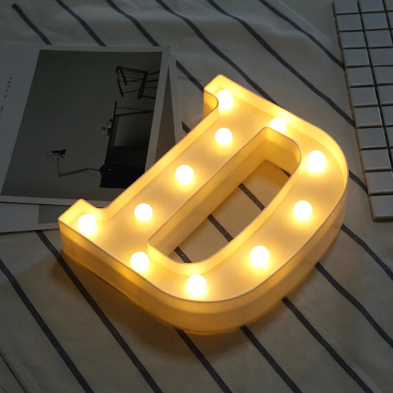 16/21CM DIY Luminous Lights LED Letter Night Light Creative Letters Alphabet Number Battery Lamp Romantic Party Decoration