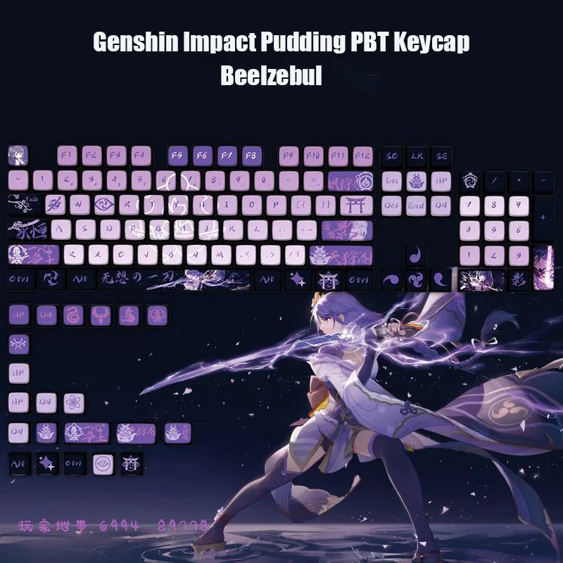 Genshin Impact New Pudding PBT+PC Keycap Mechanical Keyboard Dye-Subbed 125 Key Cartoon Hutao Klee SAX Profile Custom Key Caps