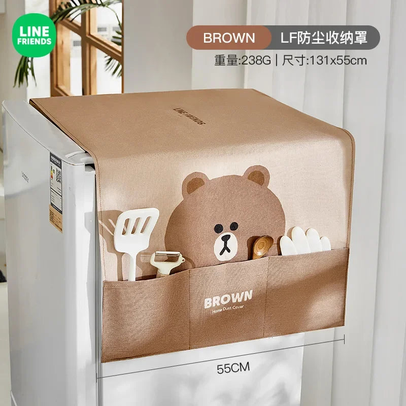 Anime Brown Bear Sally Cony Microwave Dustproof Cover with Storage Bag Kawaii Cartoon Refrigerator Kitchen Home Protection Case