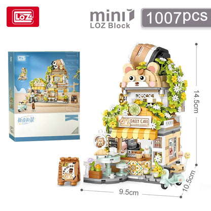 LOZ-1383 Street View series Panda Teahouse Bear Coffee Shop model matching children and adult building blocks toy gifts