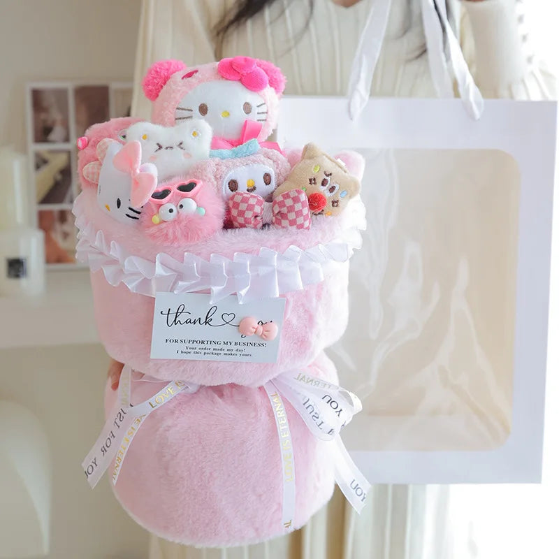 Sanrio Hello Kitty Doll Bouquet Flowers Anime Cartoon Soft Fashion Flower Room Decoration Girl Holiday Graduation Gift