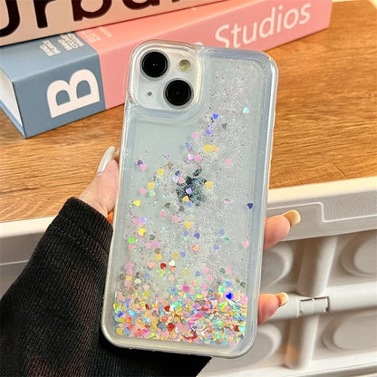 Colorful Star Hearts Quicksand Case Cover for iPhone 13 14 15 16 Pro Max Clear Moving Sand Sequins Liquid Soft Paillettes Coque