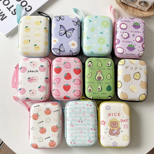 Cute Cartoon Fruit Pattern Headphone Data Cable Storage Bags Charger Power Bank Rectangular Box Zipper Bag Pocket Pouch