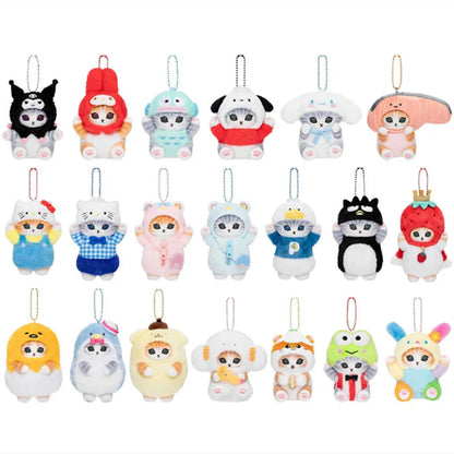 Kawaii Mofusand Cross-Dressing Hello Kitty & Kuromi Plush Keychains - 10-12cm Sanrio Anime Plush Dolls, Backpack Pendants