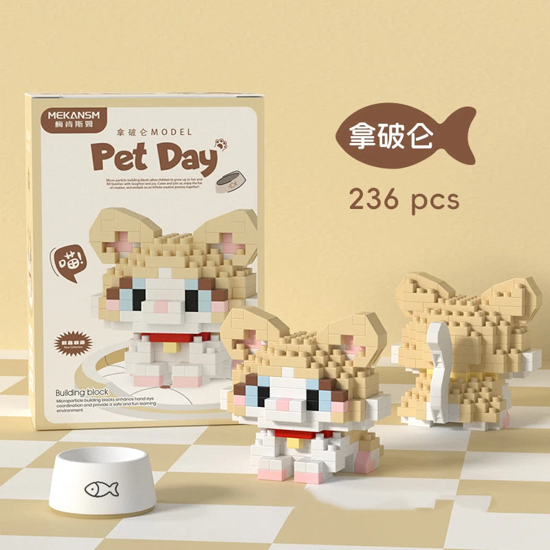 Mini Cute Pet Cat Series Cute Ragdoll Siamese Cat Brick Corgi Husky Small Micro Particle Children's Dog Building Blocks Toys