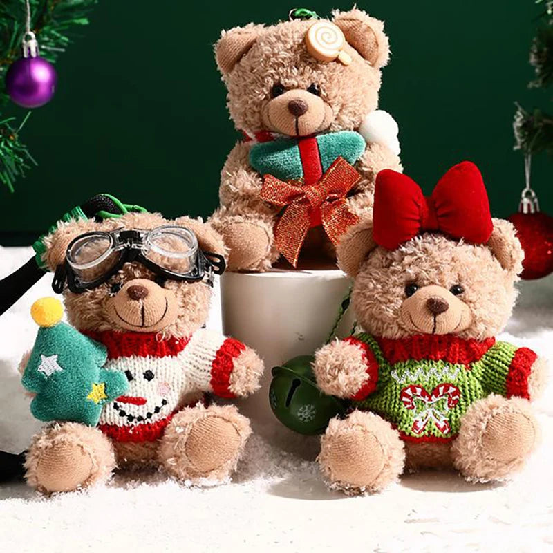 Cartoon Bear Plush Toys Keychain Cute Christmas Bear Stuffed Plush Doll Keychain Backpack Decoration Accessories Children Gifts