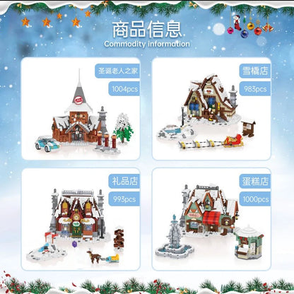 Loz Mini Street View Winter Town Santa Claus Home Building Block DIY Sled Shop Cake Shop Assembly Decor Toys For Kids Xmas Gifts