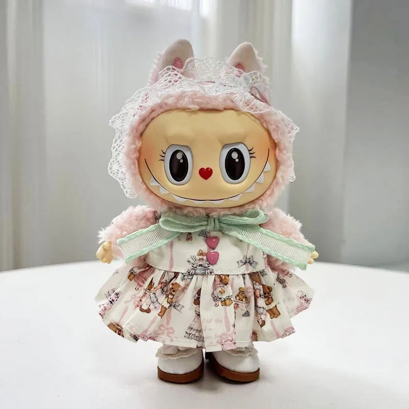 Labubu I II Idol Dolls Sitting Party Clothing Outfit 17cm Mini Plush Doll'S Clothes Lolita Dress Overalls Accessories