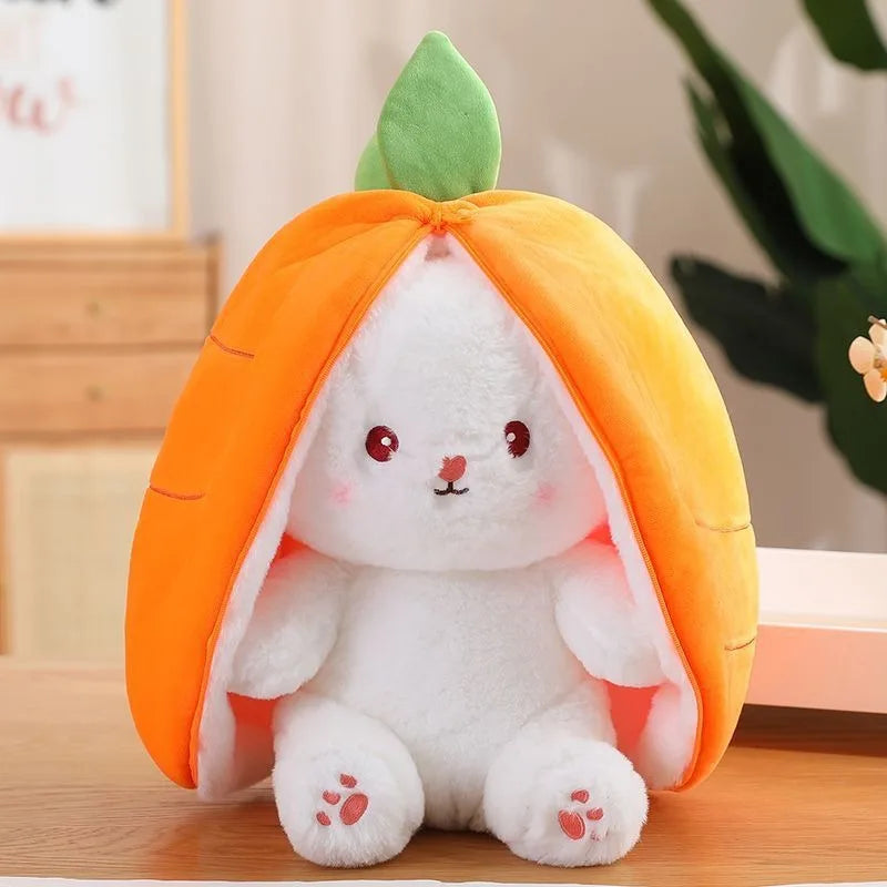 Kawaii Fruit Transfigured Bunny Plush Toy Cute Carrot Strawberry Turn Into Rabbit Plush Cosplay Toy Kids Birthday Christmas Gift