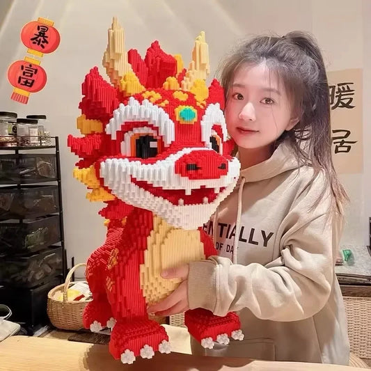 30CM DIY Kids Toys Mini Cartoon Dragon Building Blocks Model with Light Building Block Micro Bricks Christmas Birthday Gift