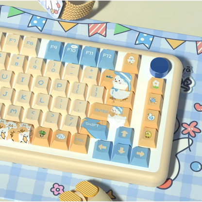 Cute Duckling Cherry Keycaps PBT Large Set Cartoon for 60/64/84/98/108 Gaming Mechanical Keyboard MX Switch