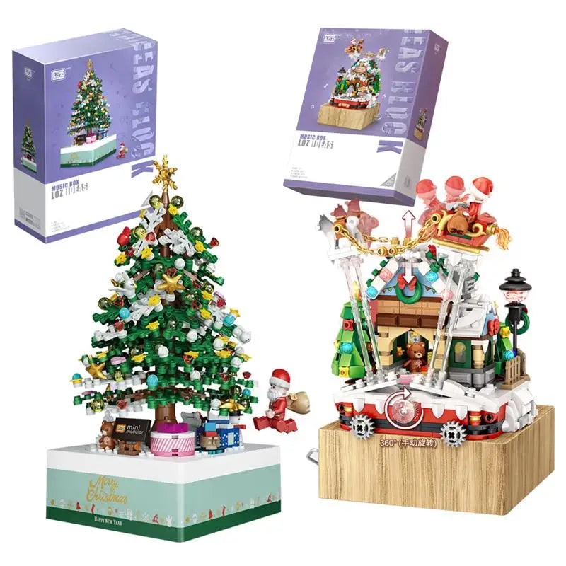 LOZ Blocks New Year Goods Building Bricks Christmas Tree Music Box Santa Claus Brinquedos Fun  Kids Toys Girls Present 1237