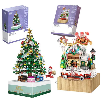 LOZ Blocks New Year Goods Building Bricks Christmas Tree Music Box Santa Claus Brinquedos Fun  Kids Toys Girls Present 1237