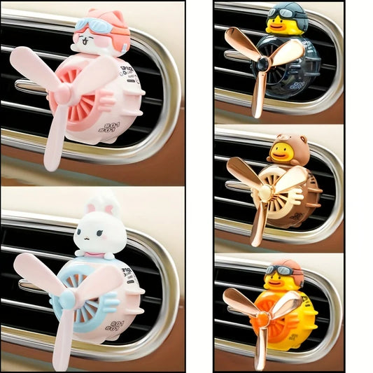 Cartoon Cute Pilot Duck Car Air Outlet Clip Air Freshener Rotating Propeller Kawaii Airplane Katie Bunny Doll Toy