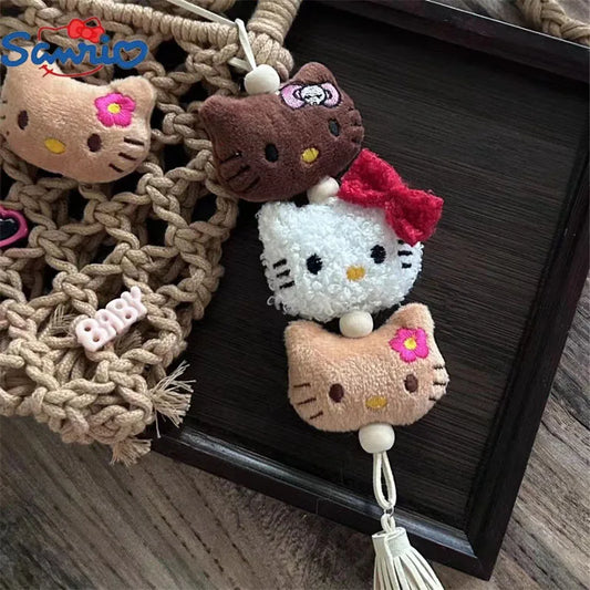 Sanrio Hello Kitty Plush Keychain Kawaii Children Anime Plushie Pendant Keyring Cute Women Bag Car Keychians Girl Birthday Gifts