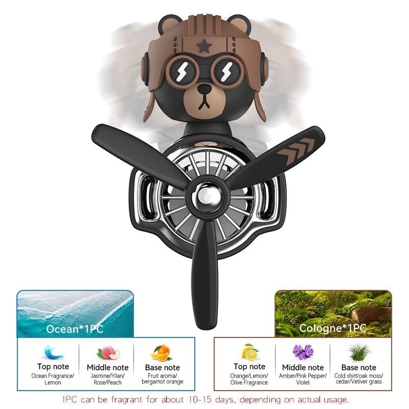 Head shaking rotating plane cool bear pilot car air fresheners accessories decoration funny aroma diffuser perfume fragrance men