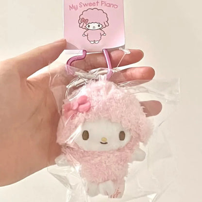 Cute Sanrio My Sweet Piano Key Chain Cartoon My Melody Backpack Pendant Plush Doll Accessory Heart Shaped Chain Toy Girls Gifts