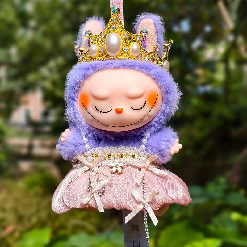 17cm Labubu Idol Dolls Retro Crown Headwear Princess Queen Wedding Dress Cute Korea Kpop Exo Hoodie Plush Doll's Accessories