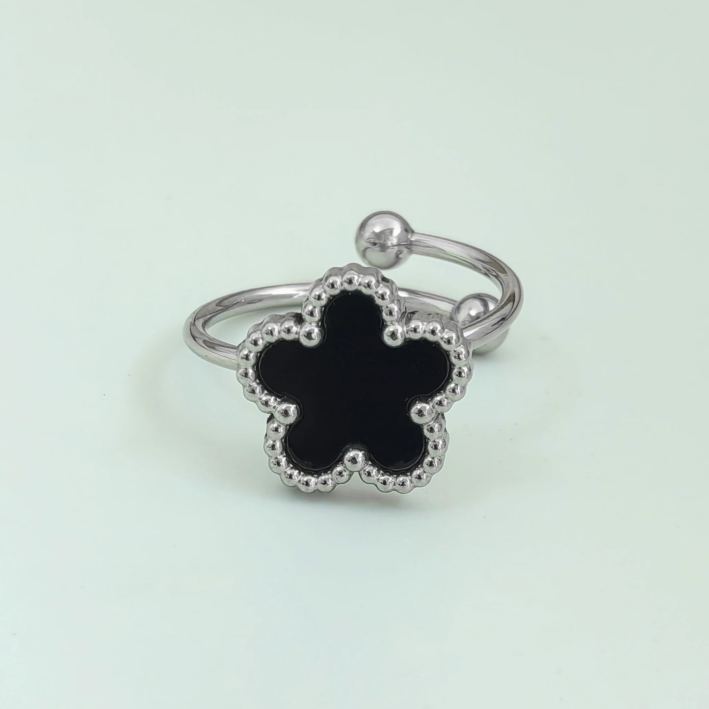 Stainless Steel 316L Flower Ring Adjustable Clover Aesthetic Rings Woman Women's Fashion Jewelry Accessories Christmas Gifts