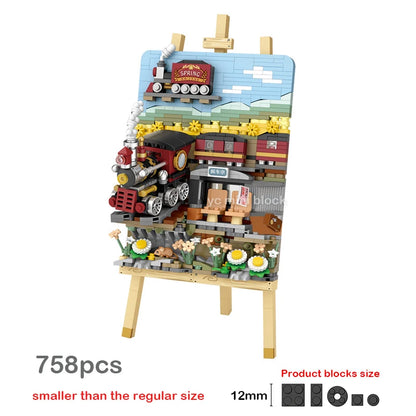 LOZ Creative Water Surfing Painting Spring Day Train Building Block sChristmas Tree Paintboard Toys Puzzle Brick Girl Kids Gifts