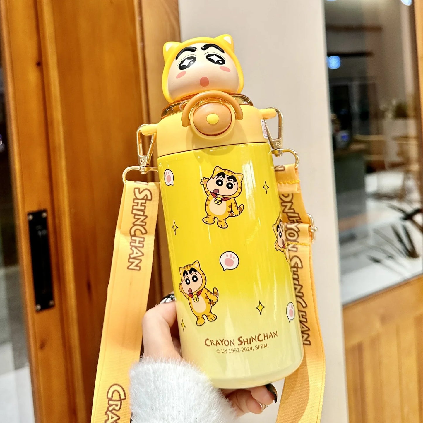 Sanrio Kuromi Thermos Cup Crayon Shin Chan Cute  Water Bottle Keeps Cold Stainless Steel Children Straw School Students