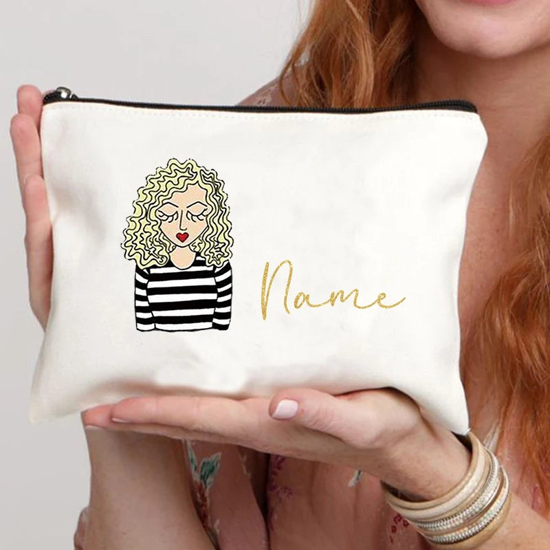 Personalized Makeup Bags Cute Customized Name Cosmetic Bag Travel Lipstick Storage Zipper Pouch Bridesmaid Wedding Birthday Gift