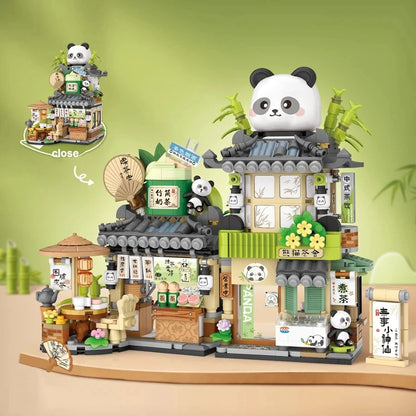 Street View Series Building blocks Izakaya Shaved Ice Shop Takoyaki Shop Coffee shop Panda Tea House model children's gift