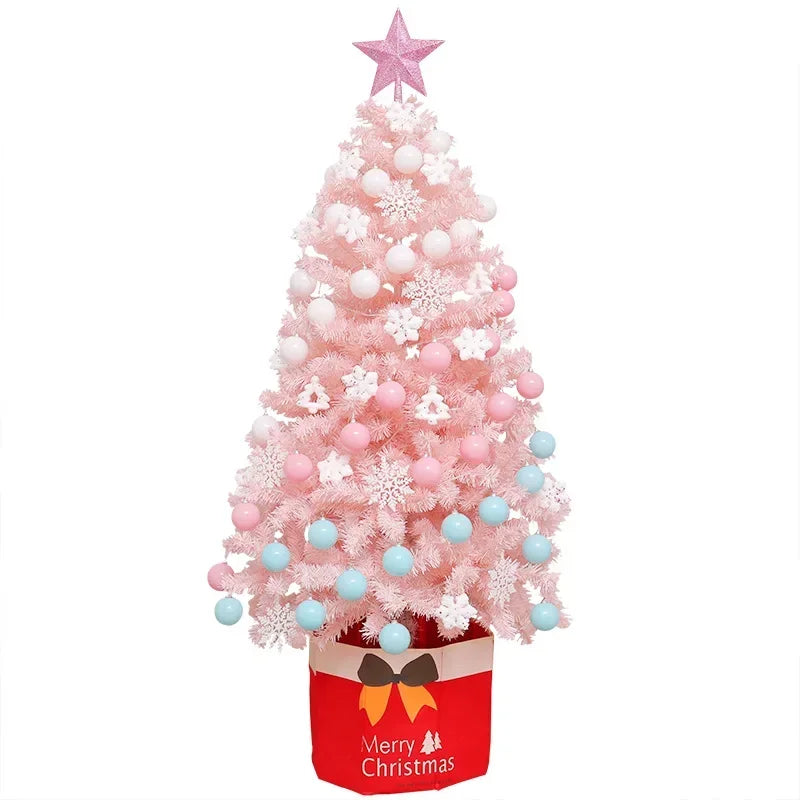 Artificial Pink Christmas Tree 150 180 CM Pine Branches Christmas Tree Set LED Lights Sturdy Tripod PVC Christmas Tree Decor