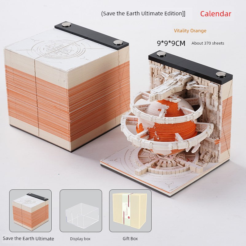 2025 Snake Year Save the Earth Calendar 3D Three-Dimensional Paper Carving Note Creative Model Hand Tear Desktop Decoration Desk Calendar