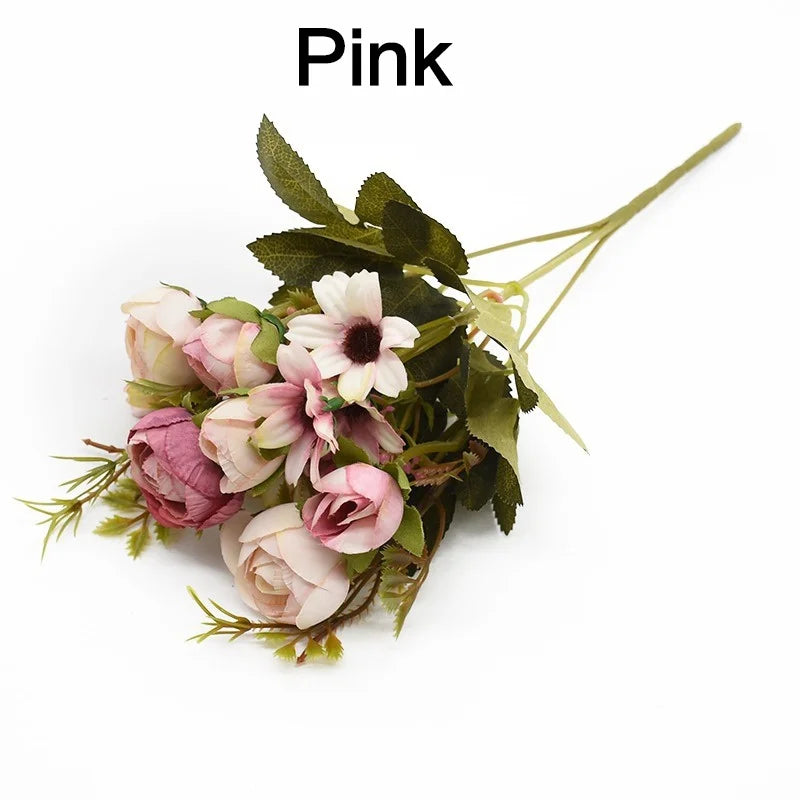 JJYY Artificial Flowers Bouquet 13 Heads European Style Peony Silk Flowers High Quality Plastic Flowers Fake Daisy Accessories