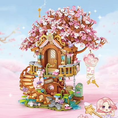 Loz Pink Romantic Cherry Blossom Treehouse Mini Particles Building Blocks Diy Tree House Sets For Children Girls Christmas Gifts