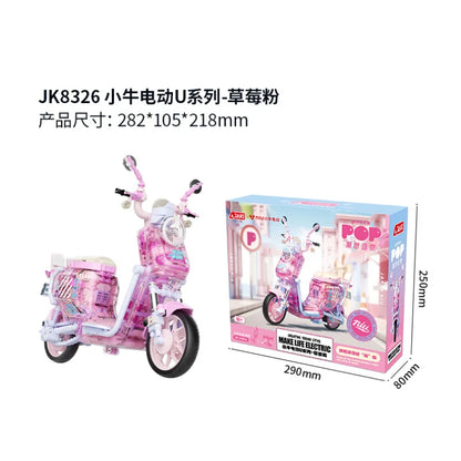 Genuine JAKI Building Blocks Motorcycle Models With Lights Electric Bicycle Toys Trendy Ornaments Girls New Year Gifts