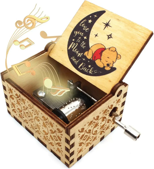 Winnie Wooden Music Box,The Pooh Saying Music Boxes, Antique Engraved Musical Boxes Gifts for Birthday/Christmas/Anniversary