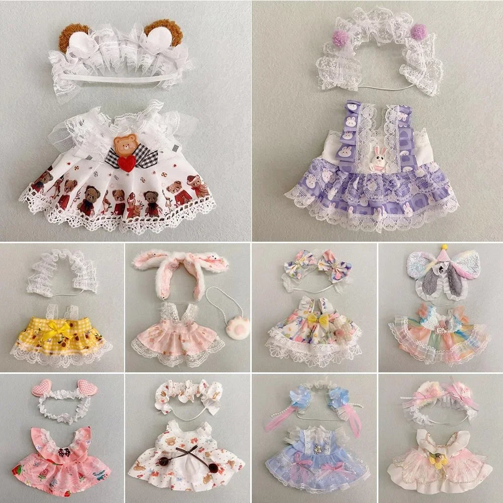 20cm doll replacememt clothes for 17cm Labubu outfit cotton doll cute and sweet Lolita dress  small skirt