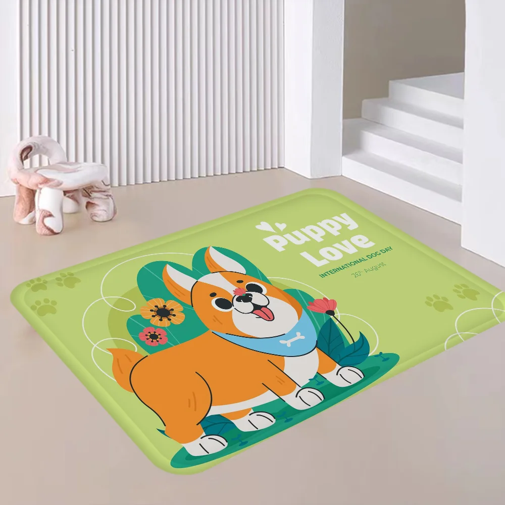 Cute Dog Long Rugs Cheaper Anti-slip Modern Living Room Balcony Printed Bedside Area Rugs