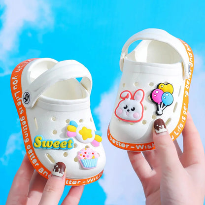 Breathable Cute Kids Summer Slipper Soft Sole Non-Slip Indoor Beach Sandals with Cartoon Bunny Dogs Holes for Boy Girl Children